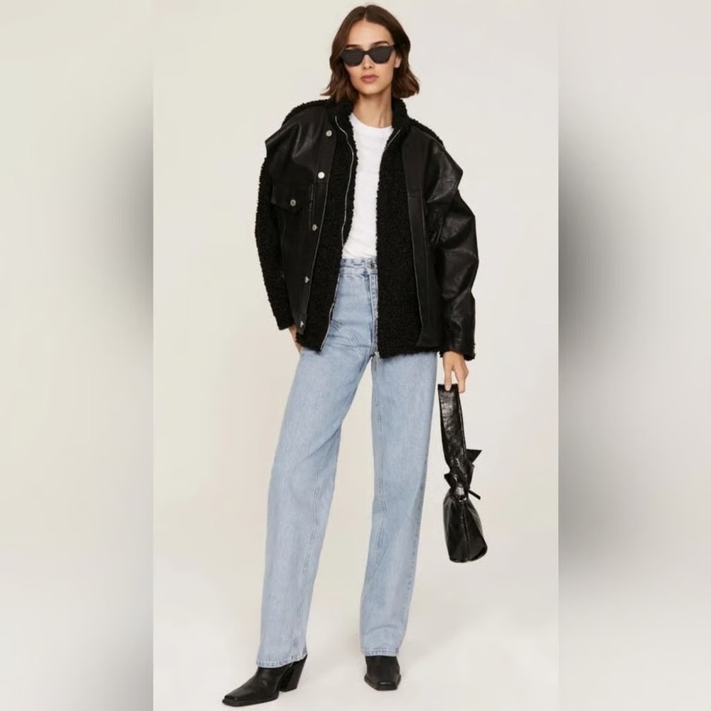 Blank NYC Black sherpa & faux leather jacket - Picture 2 of 6